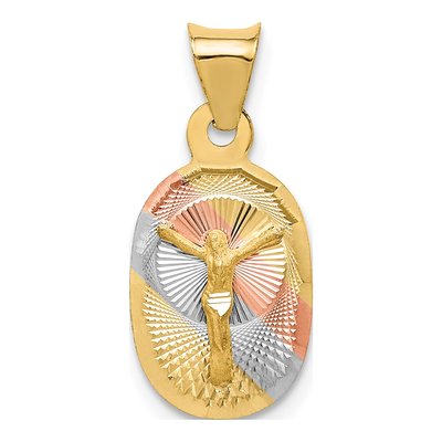 14K Yellow Gold Diamond-Cut Corpus Oval Pendant