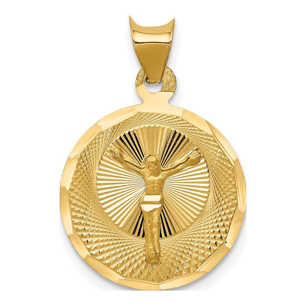 14K Yellow Gold Diamond-Cut Circle Pendant