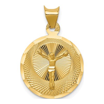 14K Yellow Gold Diamond-Cut Circle Pendant