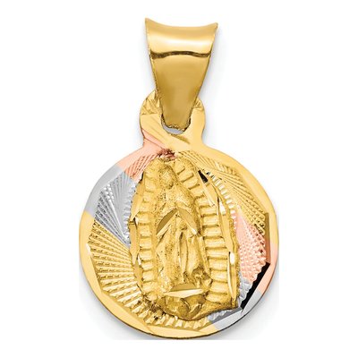 14K Yellow Gold Our of Guadalupe Round Pendant