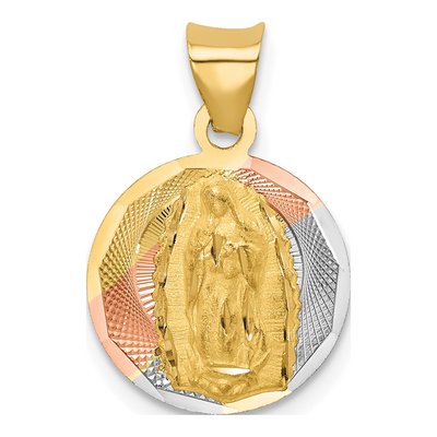 14K Yellow Gold Our of Guadalupe Round Pendant