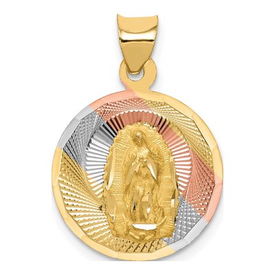 14K Yellow Gold Our of Guadalupe Round Pendant
