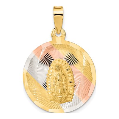 14K Yellow Gold Our of Guadalupe Round Pendant