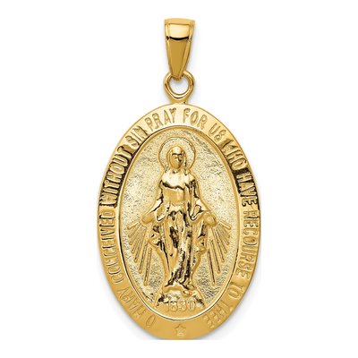 14K Yellow Gold Oval Miraculous Medal Pendant