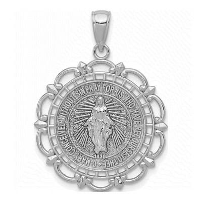 14K White Gold Miraculous Medal Pendant