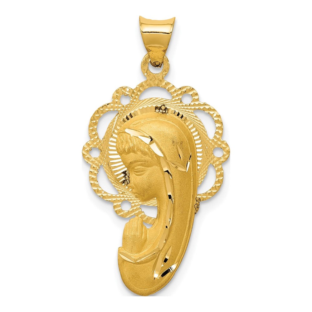 14K Gold Virgin Mary Scalloped Pendant