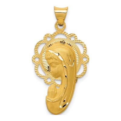 14K Yellow Gold Virgin Mary Scalloped Pendant