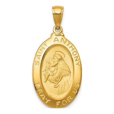 14K Yellow Gold Saint Anthony Oval Medal Pendant