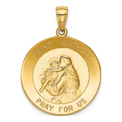 14K Yellow Gold Saint Anthony Round Medal Pendant