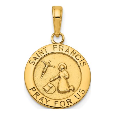 14K Yellow Gold Saint Francis Medal Pendant