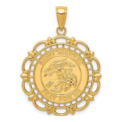 14K Yellow Gold St Michael Medal Pendant