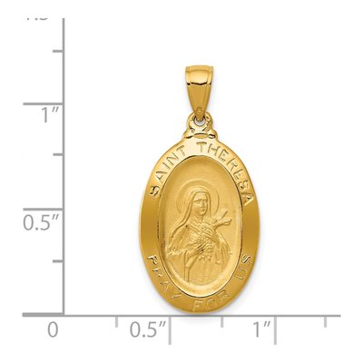 14K Yellow Gold St Theresa Medal Oval Pendant – view 4