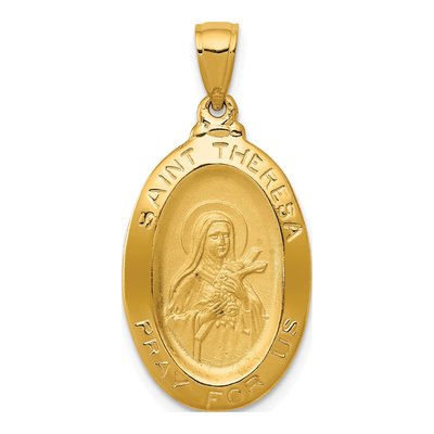 14K Yellow Gold St Theresa Medal Oval Pendant