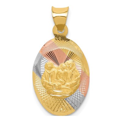 14K Yellow Gold Diamond-Cut Baptism Oval Pendant