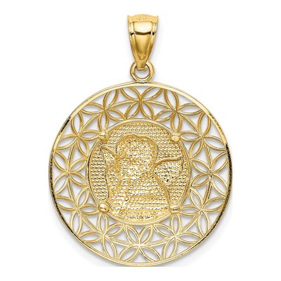 14K Yellow Gold Diamond-Cut Angel Medal Pendant – view 4