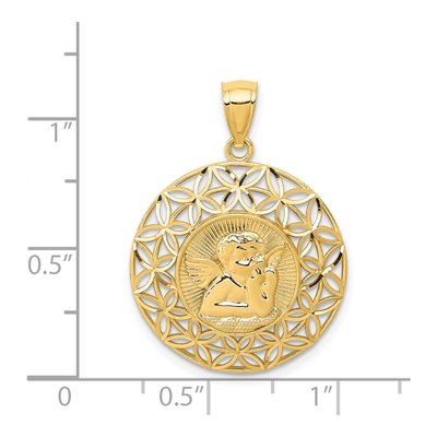 14K Yellow Gold Diamond-Cut Angel Medal Pendant – view 5