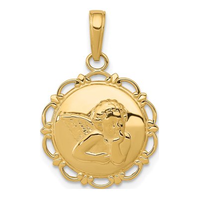 14K Yellow Gold Angel Scallop Frame Pendant