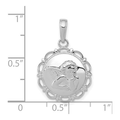 14K White Gold Angel Cherub Scallop Pendant – view 4
