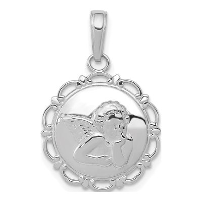 14K White Gold Angel Cherub Scallop Pendant