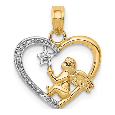 14K Yellow Gold Angel Heart Pendant
