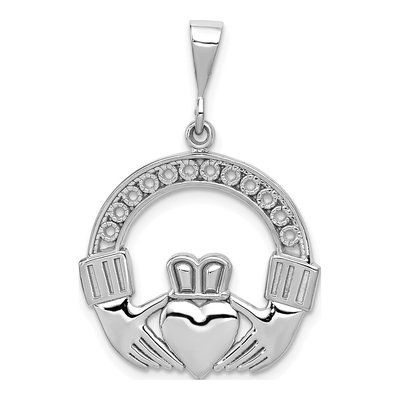 14K White Gold Claddagh Pendant