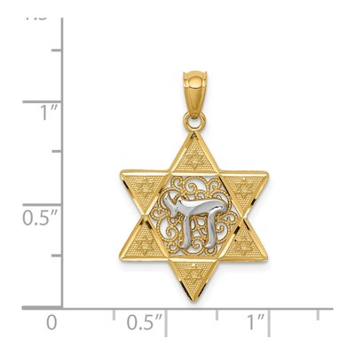 14K Two-Tone Gold Star of David Chai Pendant – view 5