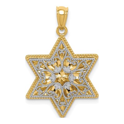 14K Two-Tone Gold Filigree Star of David Pendant