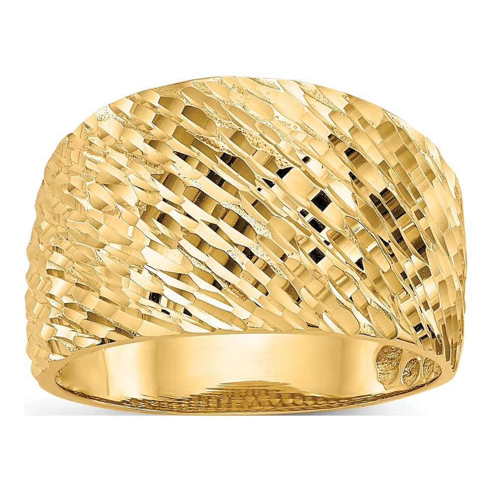 14K Yellow Gold Diamond-Cut Textured Dome Ring