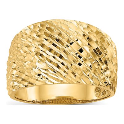 14K Yellow Gold Diamond-Cut Textured Dome Ring