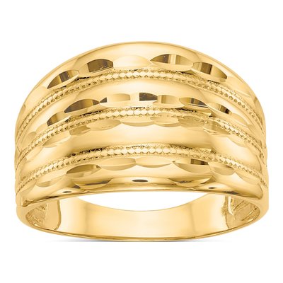 14K Yellow Gold Diamond-Cut Dome Ring