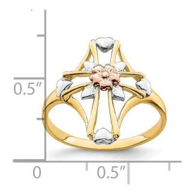 14K Two-Tone Gold Cross Flower Ring – view 5