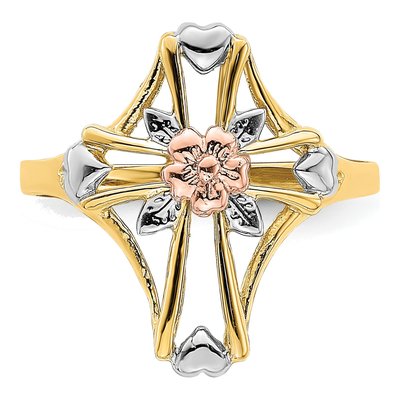 14K Two-Tone Gold Cross Flower Ring – view 6