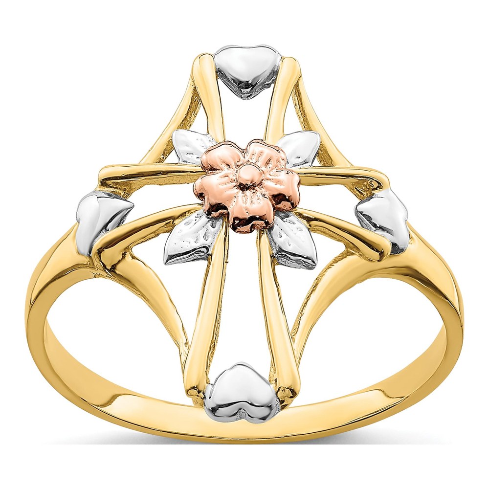 14K Two-Tone Gold Cross Flower Ring