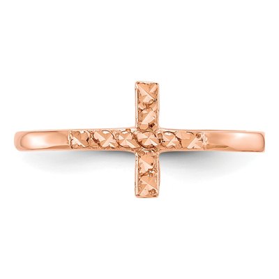 14K Rose Gold Diamond-Cut Cross Ring – view 6