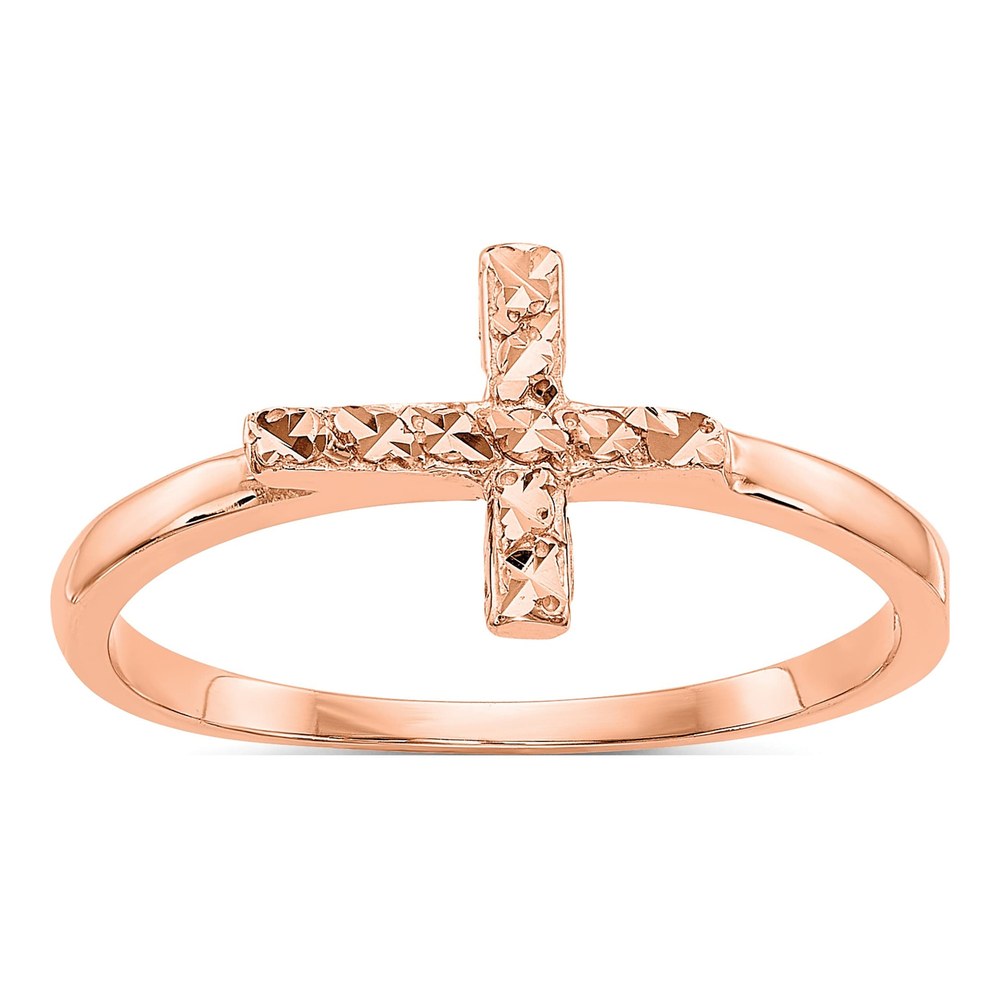 14K Rose Gold Diamond-Cut Cross Ring