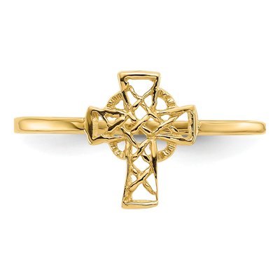 14K Yellow Gold Celtic Knot Cross Ring – view 6