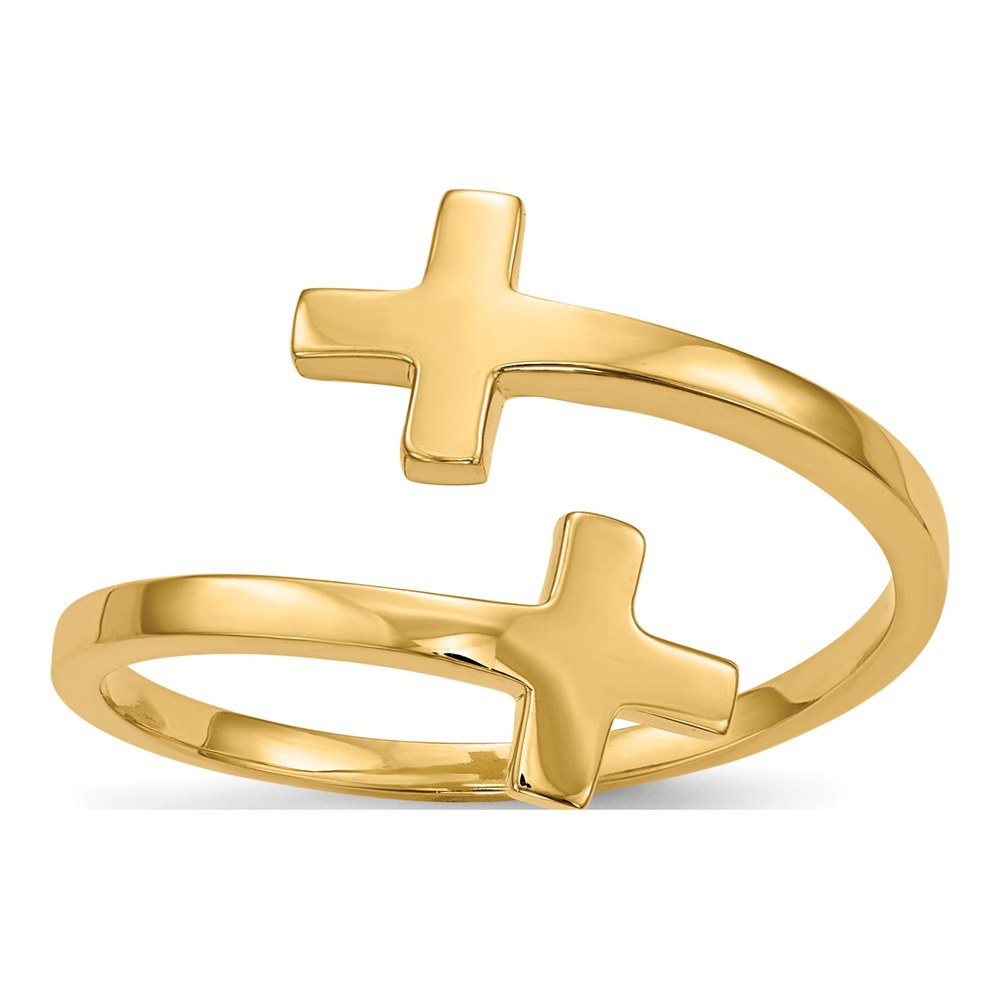 14K Yellow Gold Double Cross Bypass Ring