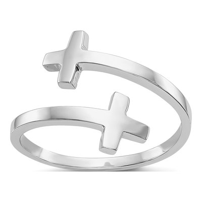 14K White Gold Double Cross Bypass Ring