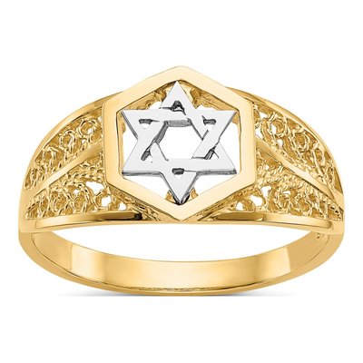 14K Two-Tone Gold Star of David Ring