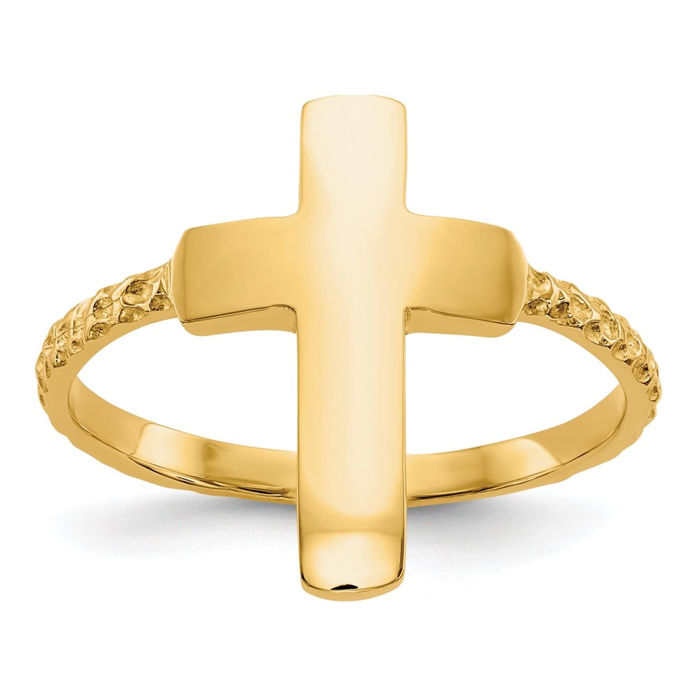 14K Yellow Gold Textured Cross Ring