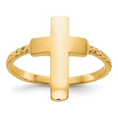 14K Yellow Gold Textured Cross Ring