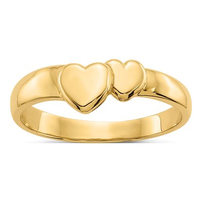 14K Yellow Gold Adjoining Hearts Ring