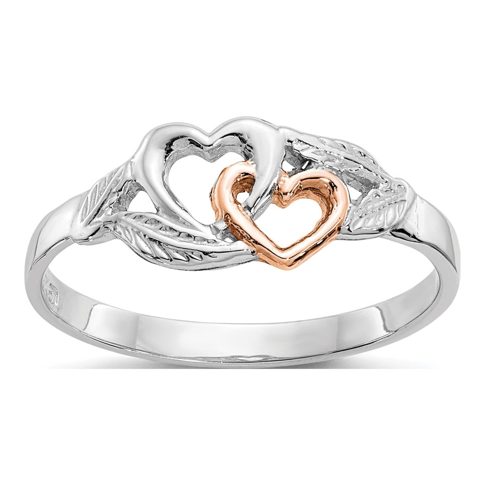 14K White Gold Hearts Leaves Ring