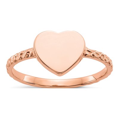 14K Rose Gold Textured Heart Ring