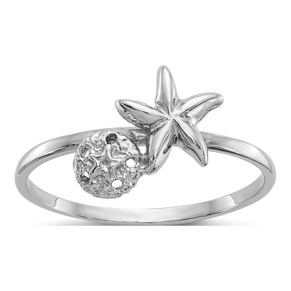 14K White Gold Starfish Sand Dollar Ring