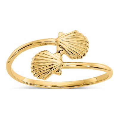 14K Yellow Gold Shells Bypass Ring