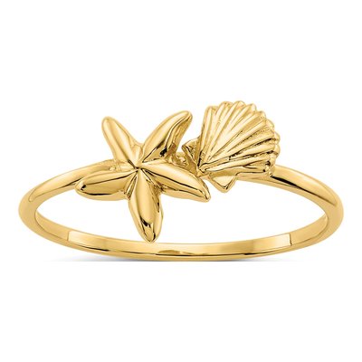 14K Yellow Gold Shell Starfish Ring