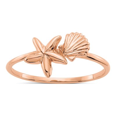 14K Rose Gold Shell Starfish Ring