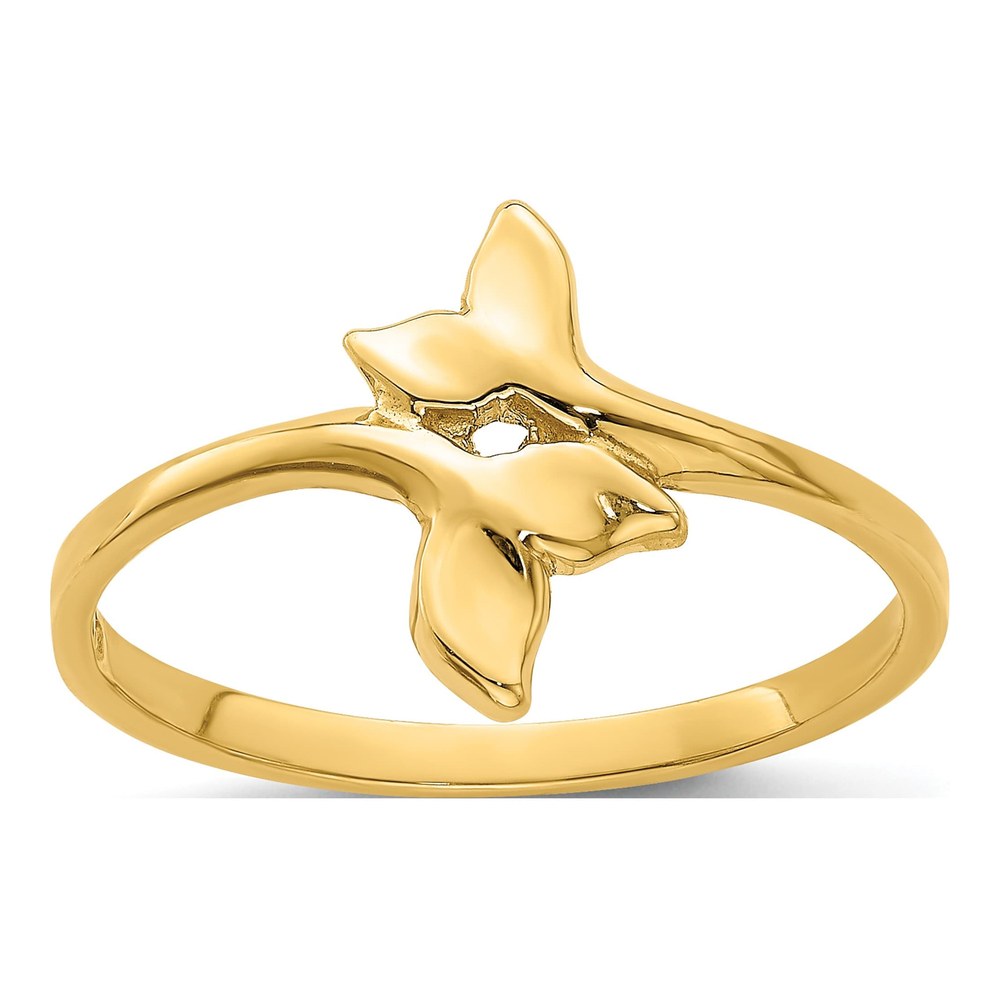 14K Yellow Gold Double Whale Tails Bypass Ring
