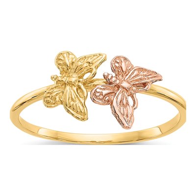 14K Two-Tone Gold Two Butterflies Ring